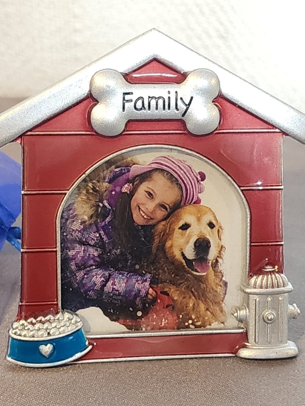Red Silver Blue Family Bone Heart Dog Bowl Hydrant Mini Enamel Picture Frame